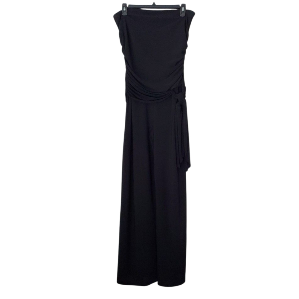 Blu Heaven Black Strapless Ruched Wide Leg Tie Waist Jersey Jumpsuit Size L